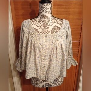 Free People Boho James Smocked Puff Sleeves Cropped Top Women Small NWOT